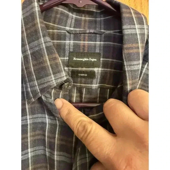 Ermenegildo Zegna Cashco Blue Plaid Mens Button Down Shirt Sz Small - Picture 2 of 5